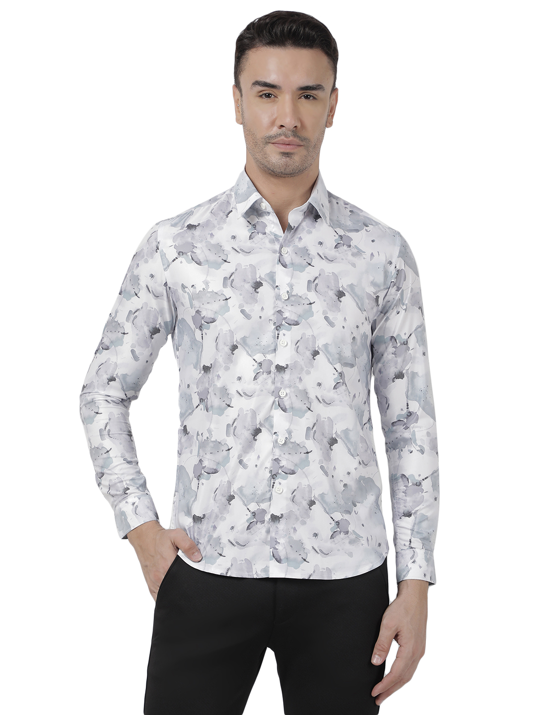 Numero Uno Men Abstract Grey Shirt